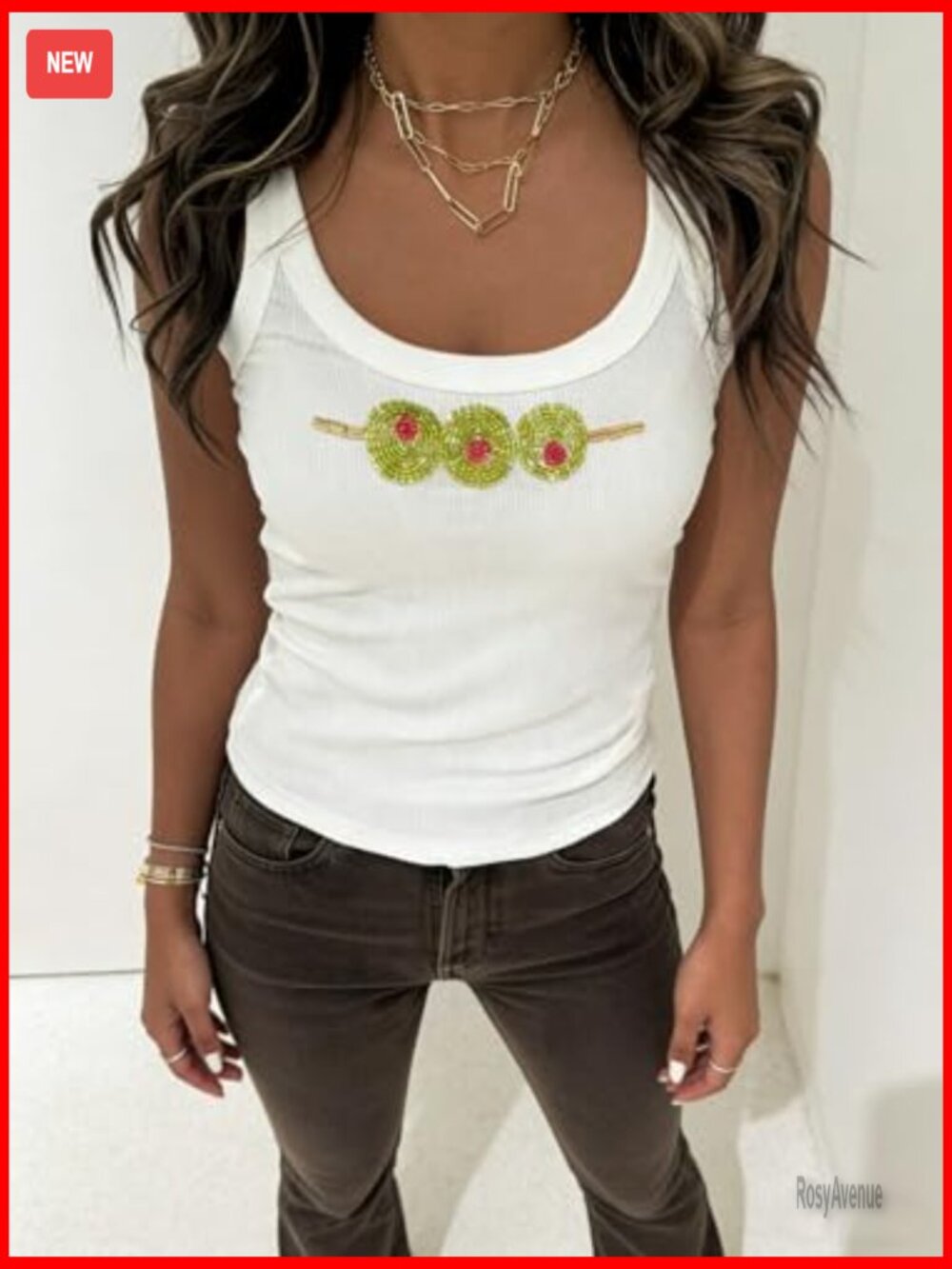 Beaded Sequin Graphic Ribbed Knit Tank Top Y2k Crop - Picture 5 of 7